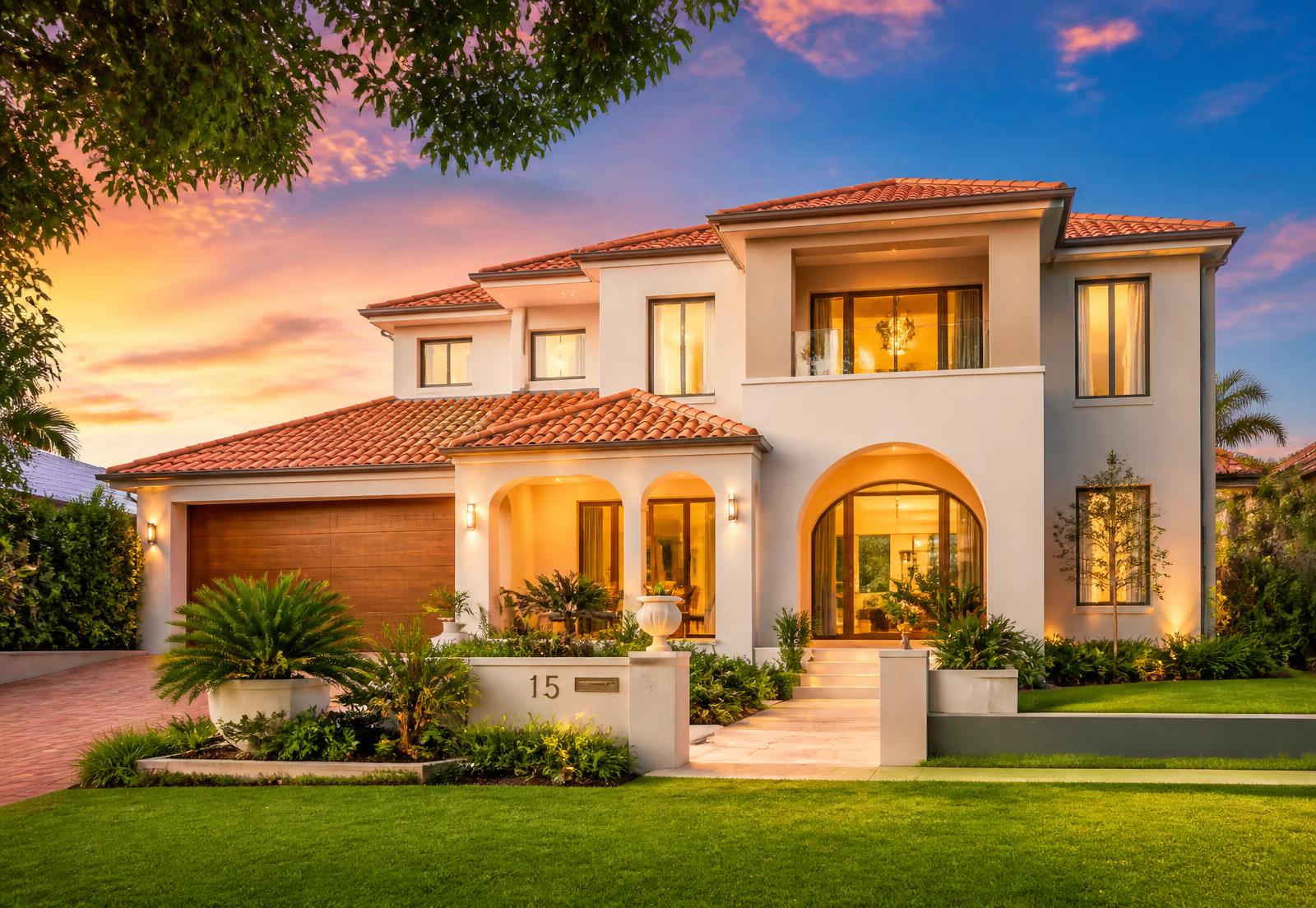 Luxury modern Australian home at dusk appraised by The Property Realtors